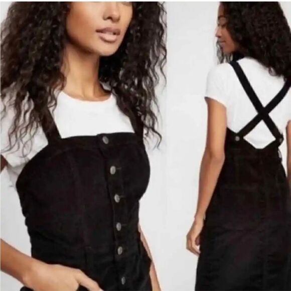 Free People Women’s Corduroy Jumper mini dress Black Size 28 - Picture 1 of 13